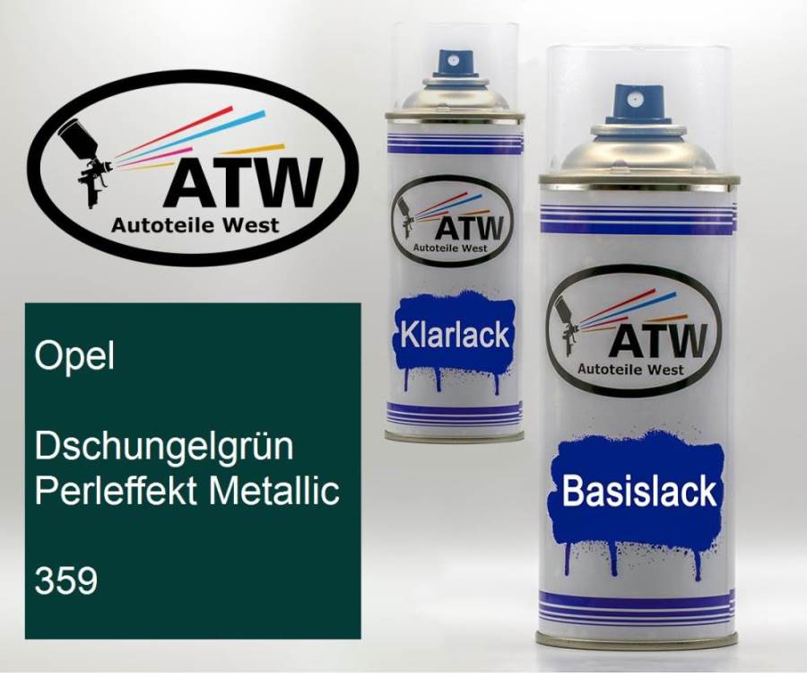 Opel, Dschungelgrün Perleffekt Metallic, 359: 400ml Sprühdose + 400ml Klarlack - Set, von ATW Autoteile West.